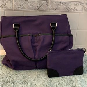 Levenger Purple Canvas Tote and Pouch